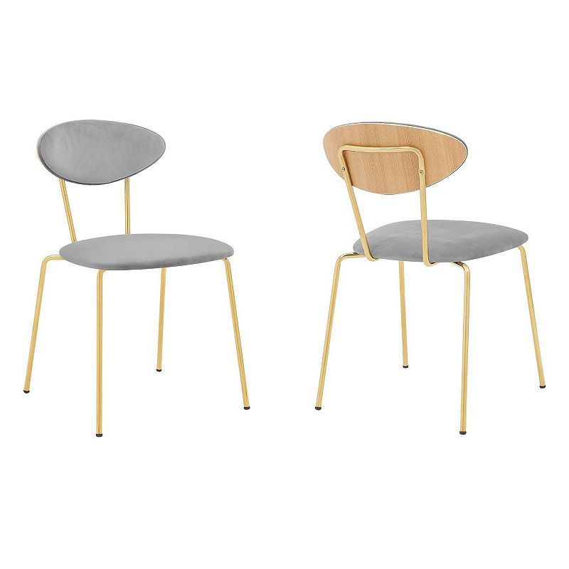 Neo Modern Grey Velvet and Gold Metal Leg Dining Room Chairs - Set of 2