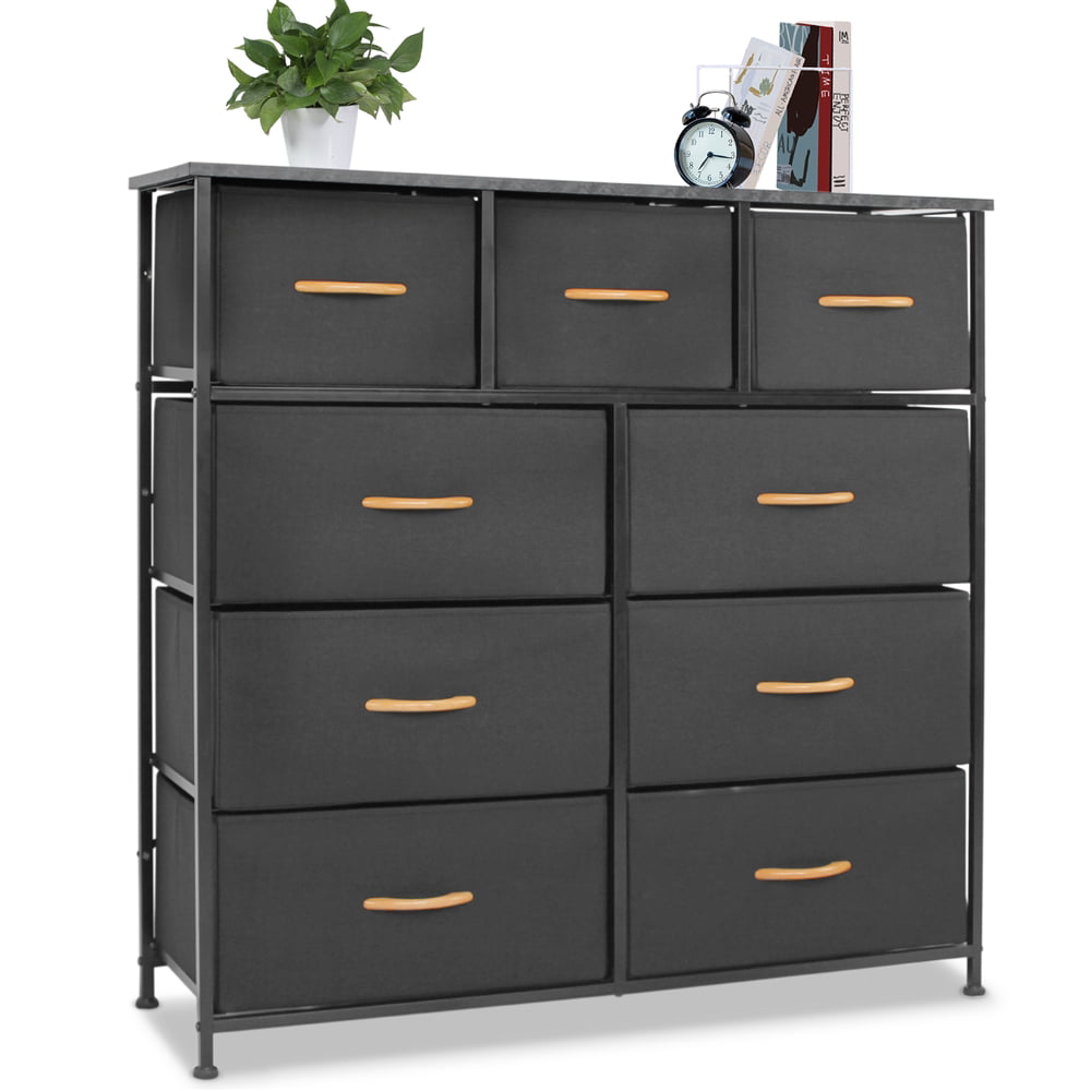 Bigroof 9 Drawer Dresser, Organizer for Bedroom Hallway Closet Office, Wood Top, Black