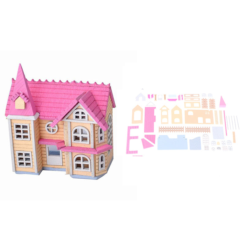 1/12 Pink DIY Mini Wooden Dolls Miniature House Handicraft Assemble Toys Kits