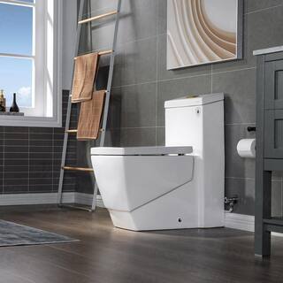 WOODBRIDGE Modern 1-piece 1.1 1.6GPF Dual Flush Square Elongated All-In One Toilet in White with Soft Closed Seat Included HB0920-BG