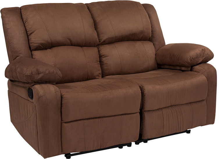 Harmony Series Chocolate Brown Microfiber Loveseat with Two Built In Recliners   Contemporary   Loveseats   by Beyond Design  ampMore  Houzz