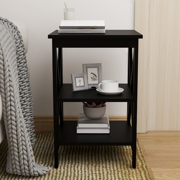 Nestfair Black Oxford Square Side Table with Shelf