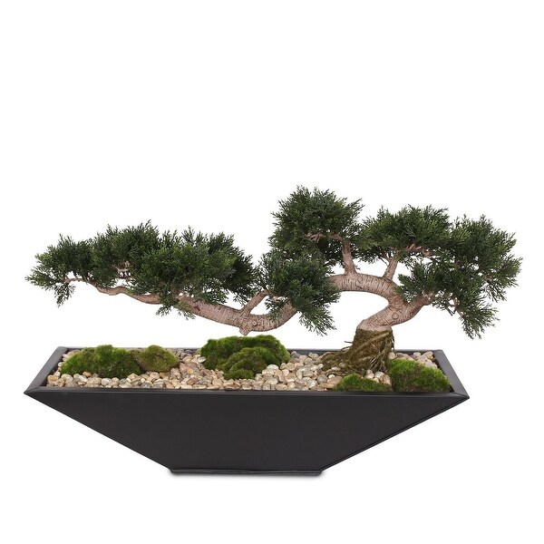 Artificial Large Cedar Bonsai，Moss，Natural Pebbles in Metal Zinc Pot