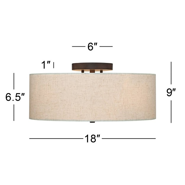 Wide Bronze 4 light Oatmeal Fabric Drum Shade For Bedroom Kitchen Living Room Hallway