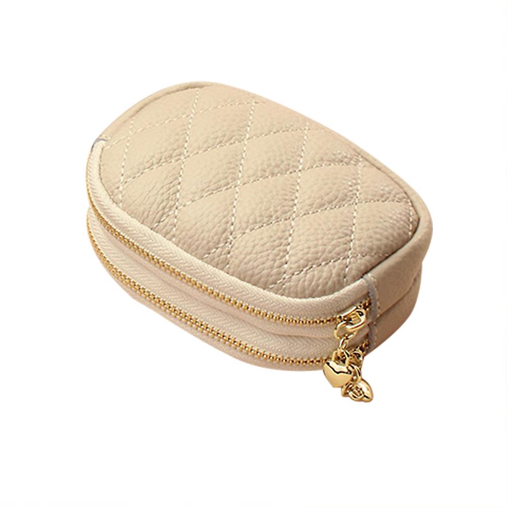 Soft Leather Coin Purse Quilted Blocking Top Double Zipper Wallet With Key Chain Key Coin Lipstick Storage Bag Black