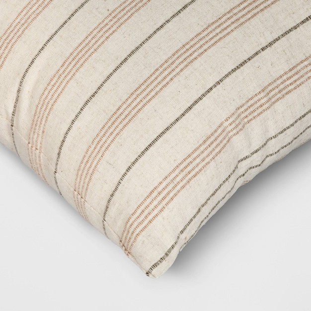 Cotton Flax Woven Striped Square Throw Pillow