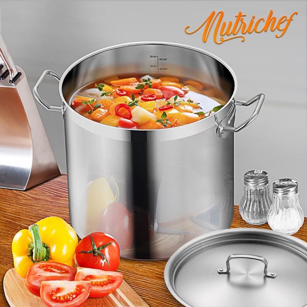 Nutrichef Stainless Steel Cookware Stockpot 30 Quart Heavy Duty Induction Soup Pot With Stainless Steel Lid And Strong Riveted Handles