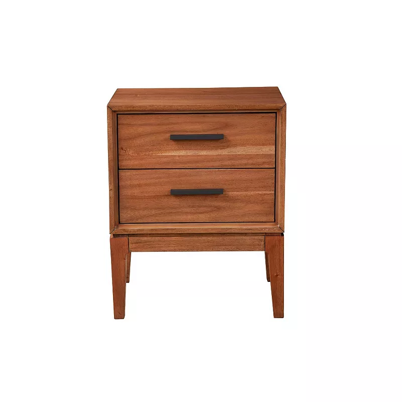 Nightstand with 2 Drawers and Wooden Frame， Brown