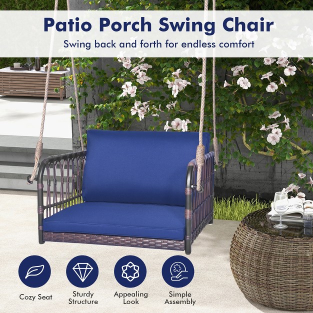 Tangkula Patio Rattan Porch Swing Single Person Hanging Seat W Seat amp Back Cushions Backyard