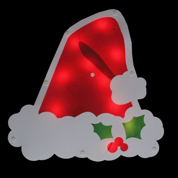 12.5 Lighted White and Red Santa Hat Christmas Window Silhouette Decoration