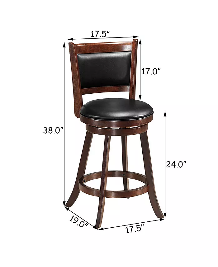 Costway Set of 2 24'' Swivel Counter Stool Wooden Dining Chair