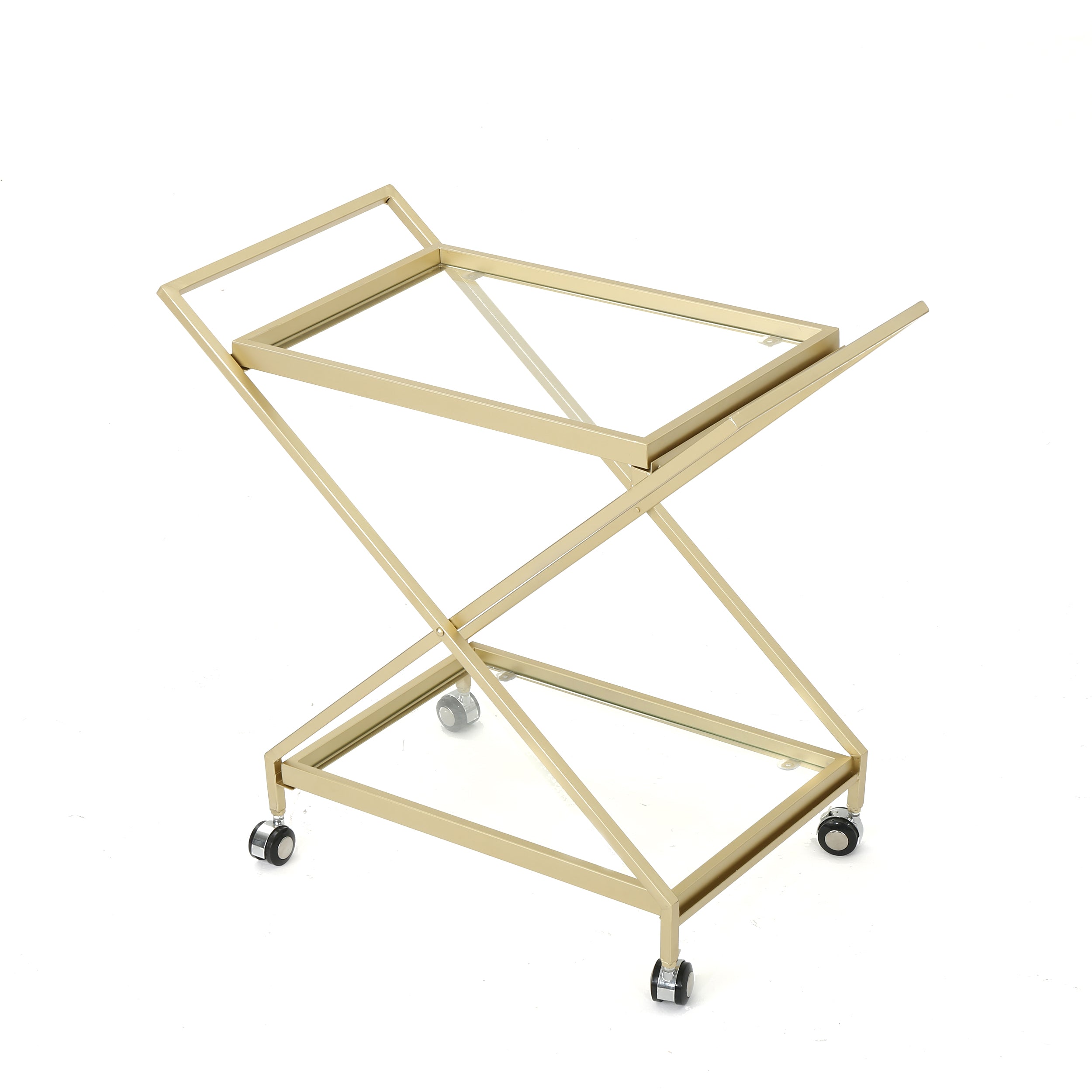 Easter Indoor Industrial Iron and Glass Bar Cart, Gold