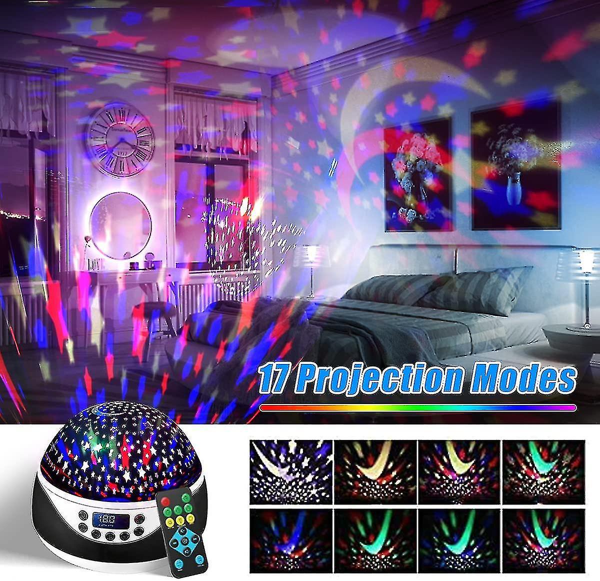 Star Night Light Projector For Kids，baby Sensory Lights With Timer and Music and Remote Control，360 Degree Rotating Starry Stars Projector，gifts For 2 3 4