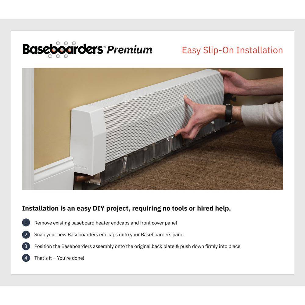 Baseboarders Premium Series 6 ft. Galvanized Steel Easy Slip-On Baseboard Heater Cover in White BB001-72