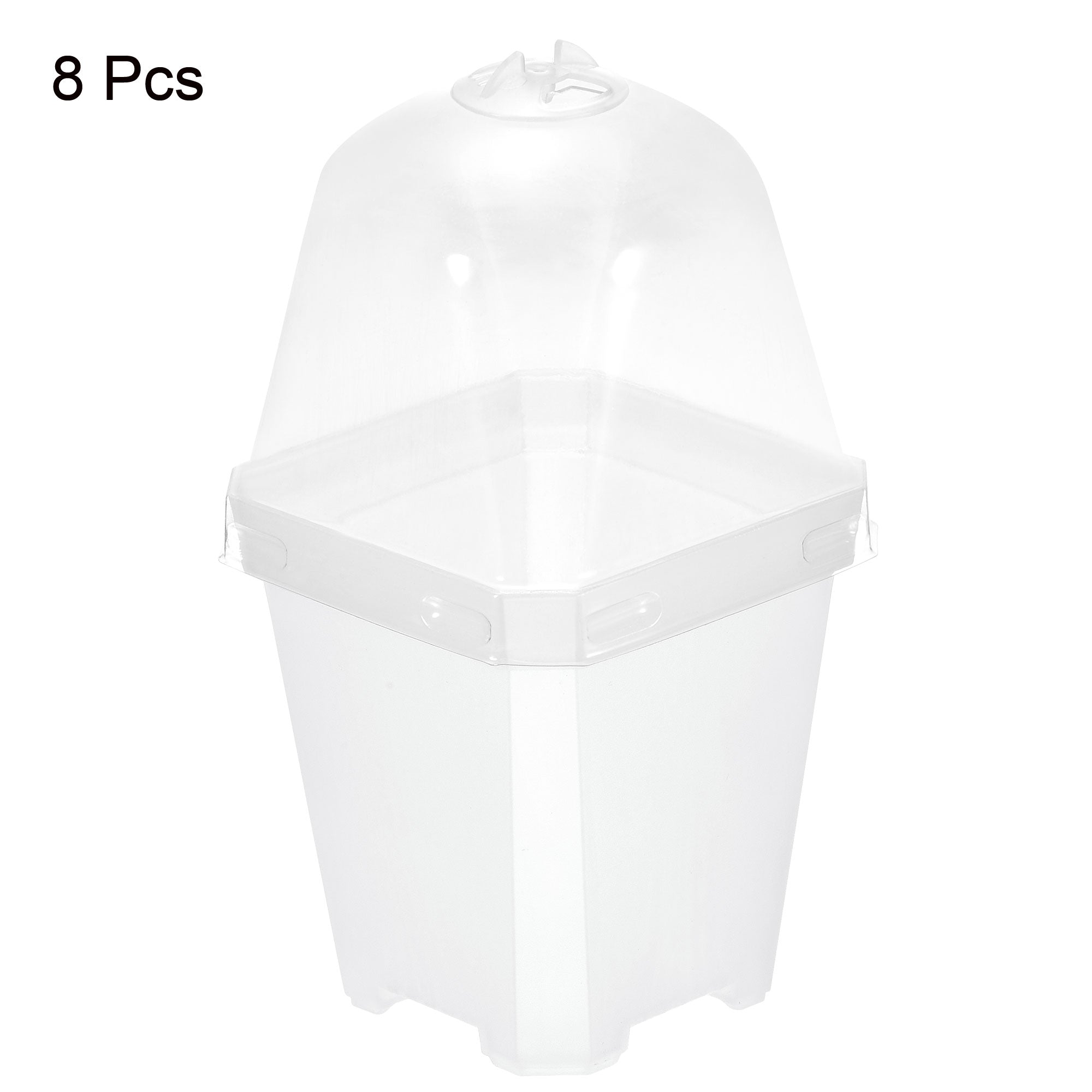 Uxcell 2.8" Square Nursery Pot Plastic Flower Plant Container with Cover 8 Pack Transparent