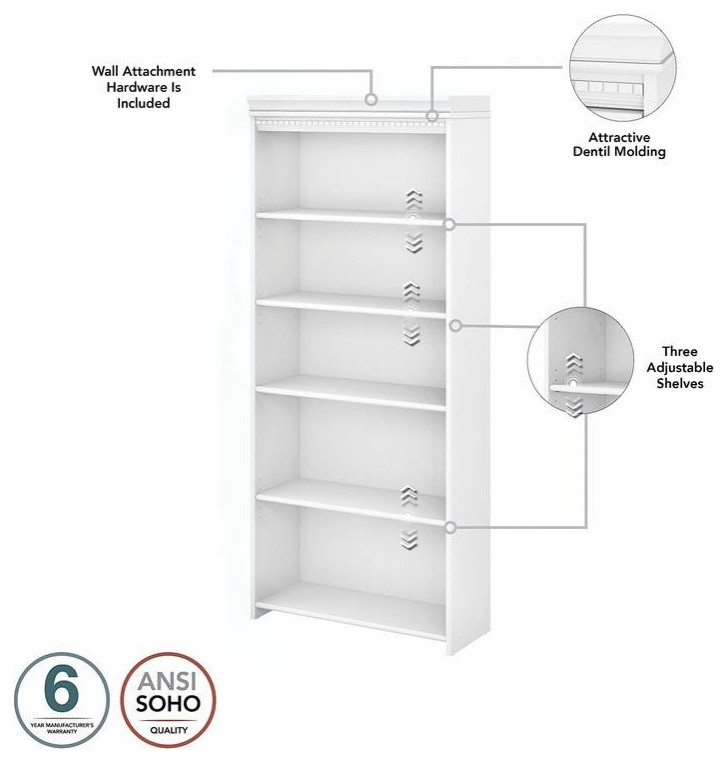 Bush Furniture Fairview 5 Shelf Bookcase in Cape Cod Gray   Traditional   Bookcases   by Homesquare  Houzz