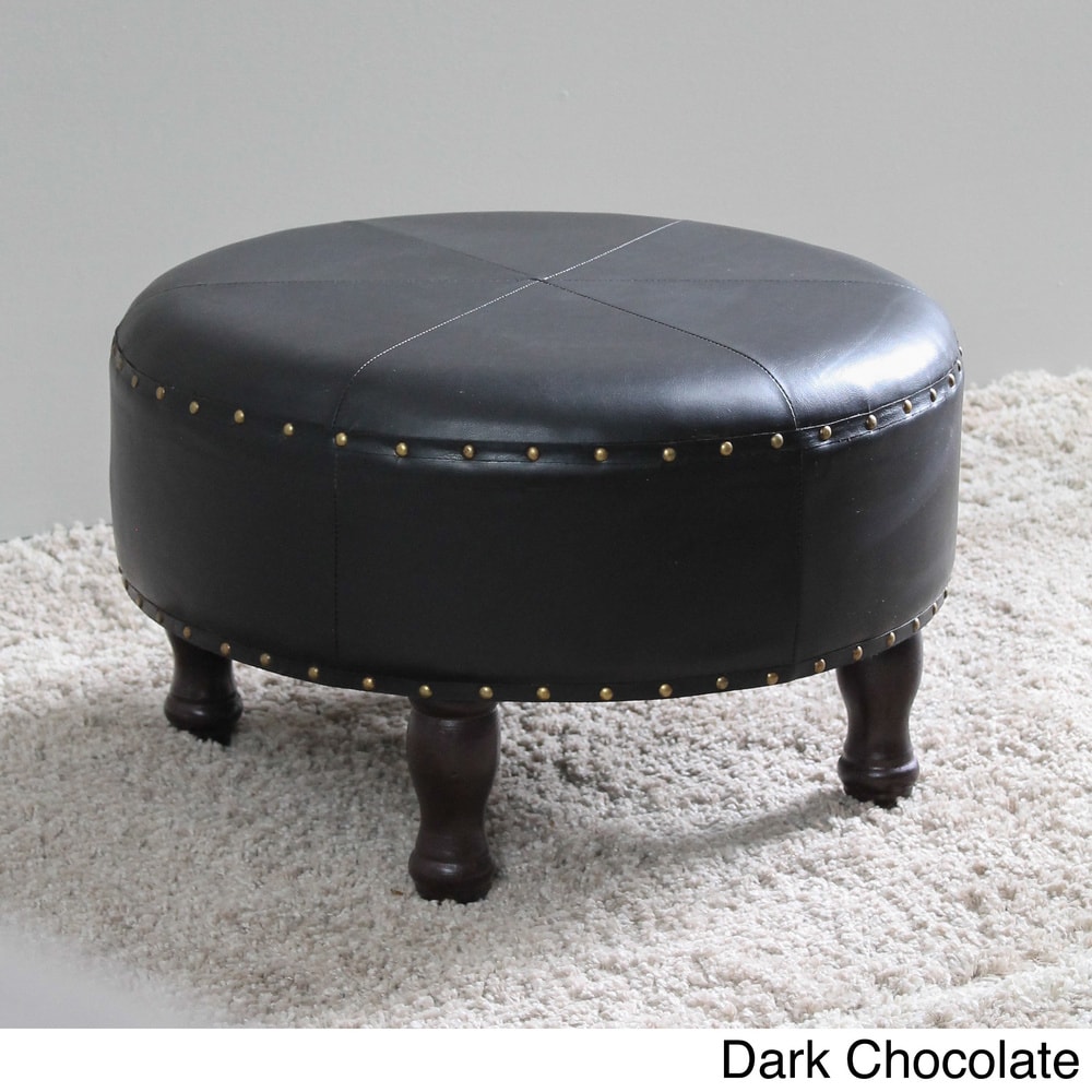 International Caravan Faux Leather Large Round Stool