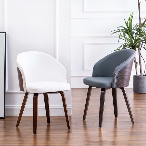 Maynau PU Leather and Wood Upholstered Dining Arm Chairs (Set 2)