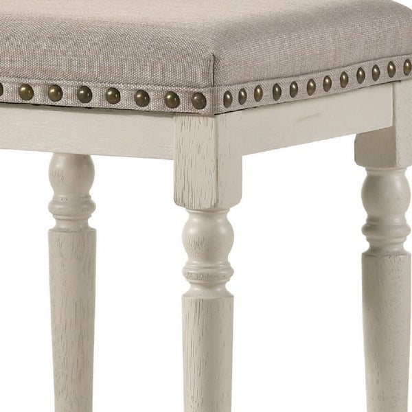 24 Inch Counter Height Stool， Luxe Nailhead Trim， Set of 2， Antique White