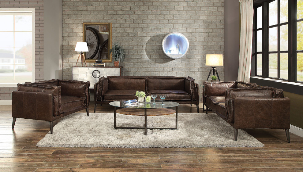 ACME Porchester Loveseat  Distress Chocolate Top Grain Leather   Midcentury   Loveseats   by HedgeApple  Houzz