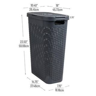 Mind Reader Basket Collection Slim Laundry Hamper 40 Liter (15kg33lbs) Capacity Cut Out Handles Attached Hinged Lid Gray 40HAMP-GRY