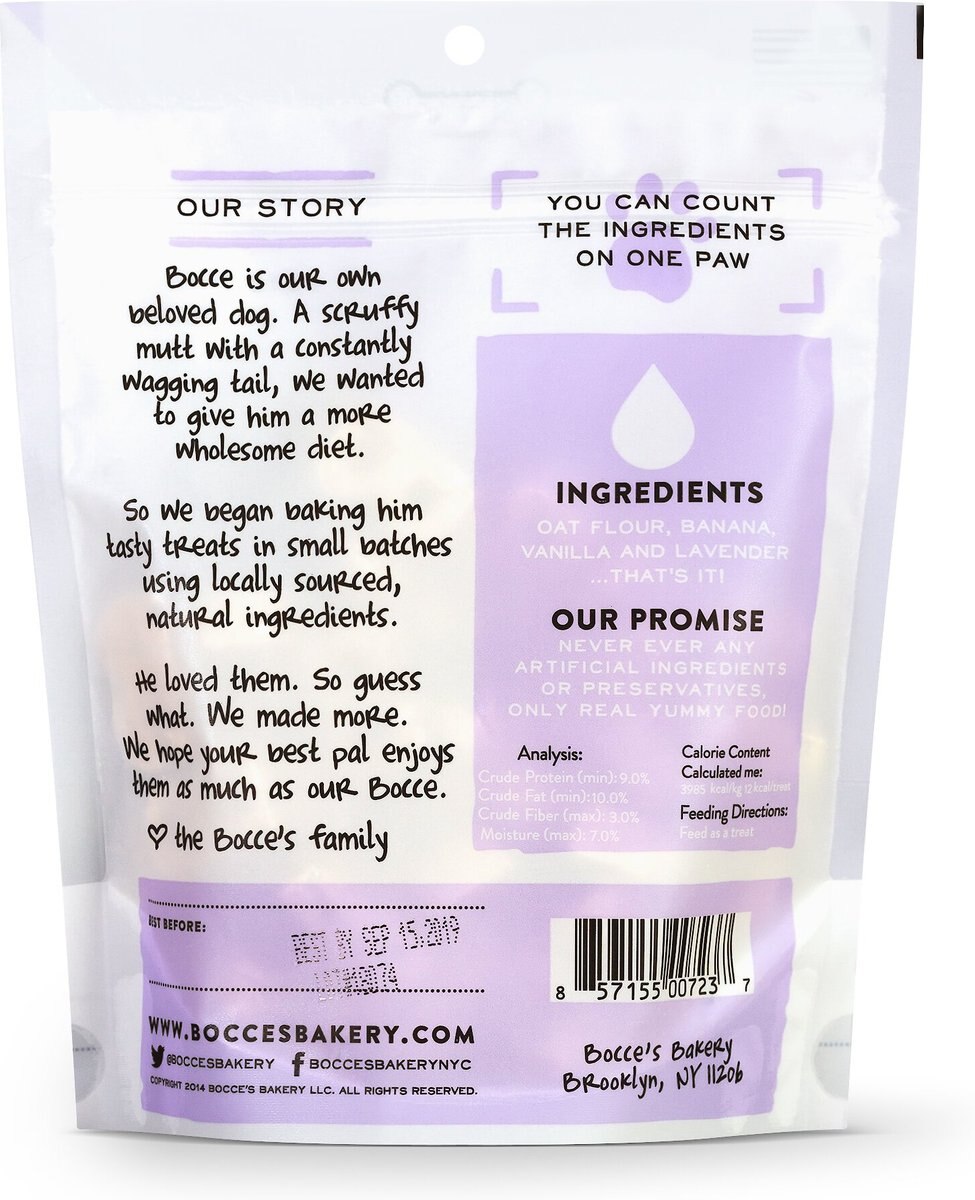 Bocce's Bakery Bedtime Tea Banana， Vanilla and Lavender Dog Treats， 5-oz bag