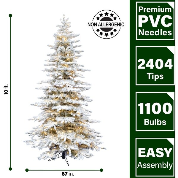 Fraser Hill Farm 10Ft. Flocked Mountain Pine Christmas Tree with Smart String Lighting