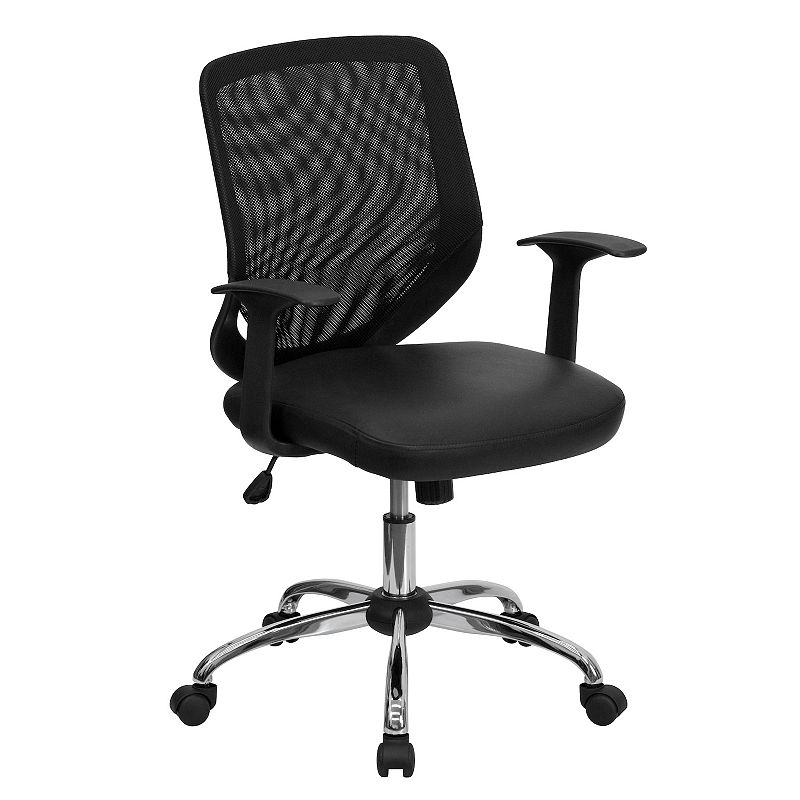 Emma and Oliver Mid-Back Black Mesh Tapered Back Swivel Task Office Chair， LeatherSoft Seat