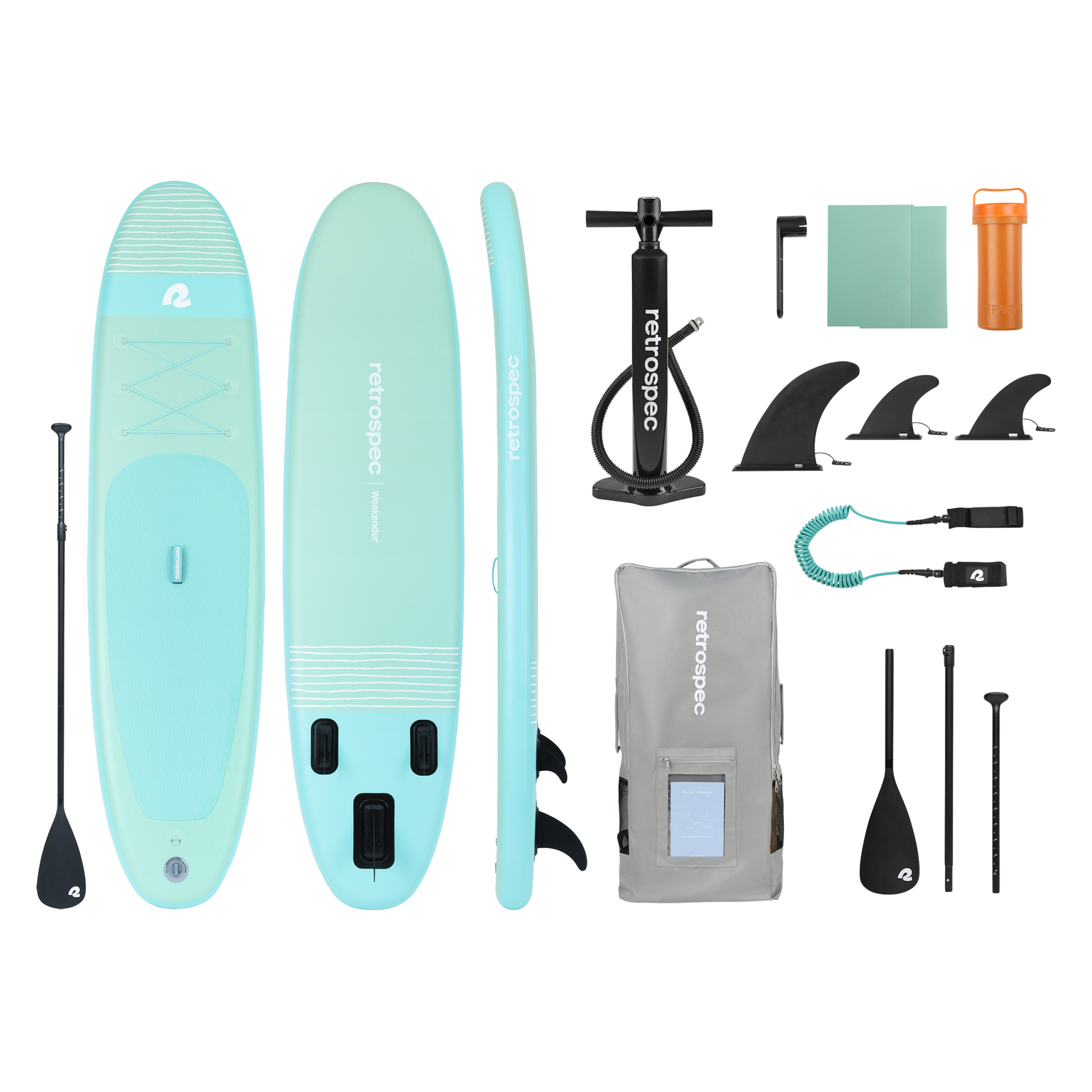 Retrospec Weekender PVC Inflatable Seafoam Stripes Paddleboard 30 in. H X 6 in. W X 10 ft. L