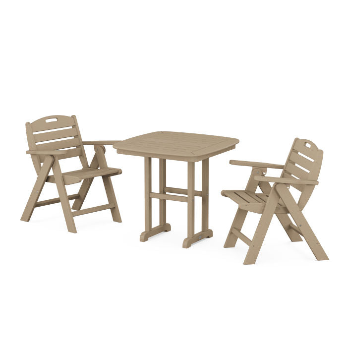 Polywood Nautical Folding Lowback Chair 3-Piece Dining Set in Vintage Finish PWS1219-1-V