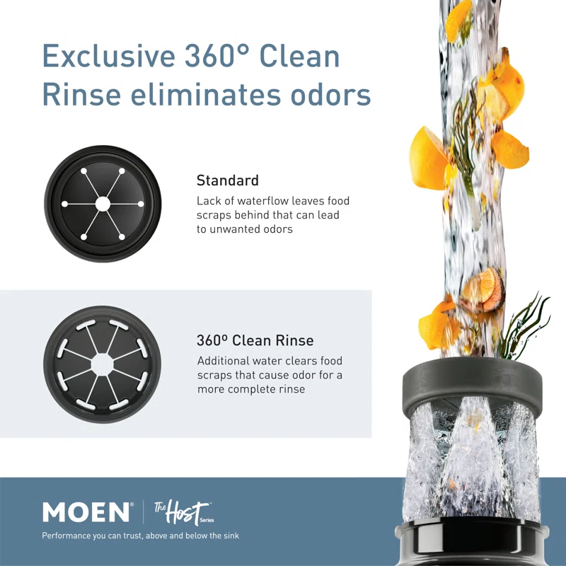 MOEN GXS75C Host Series 3/4 HP Space Saving Continuous Feed Garbage Disposal with Sound Reduction and Universal Mount