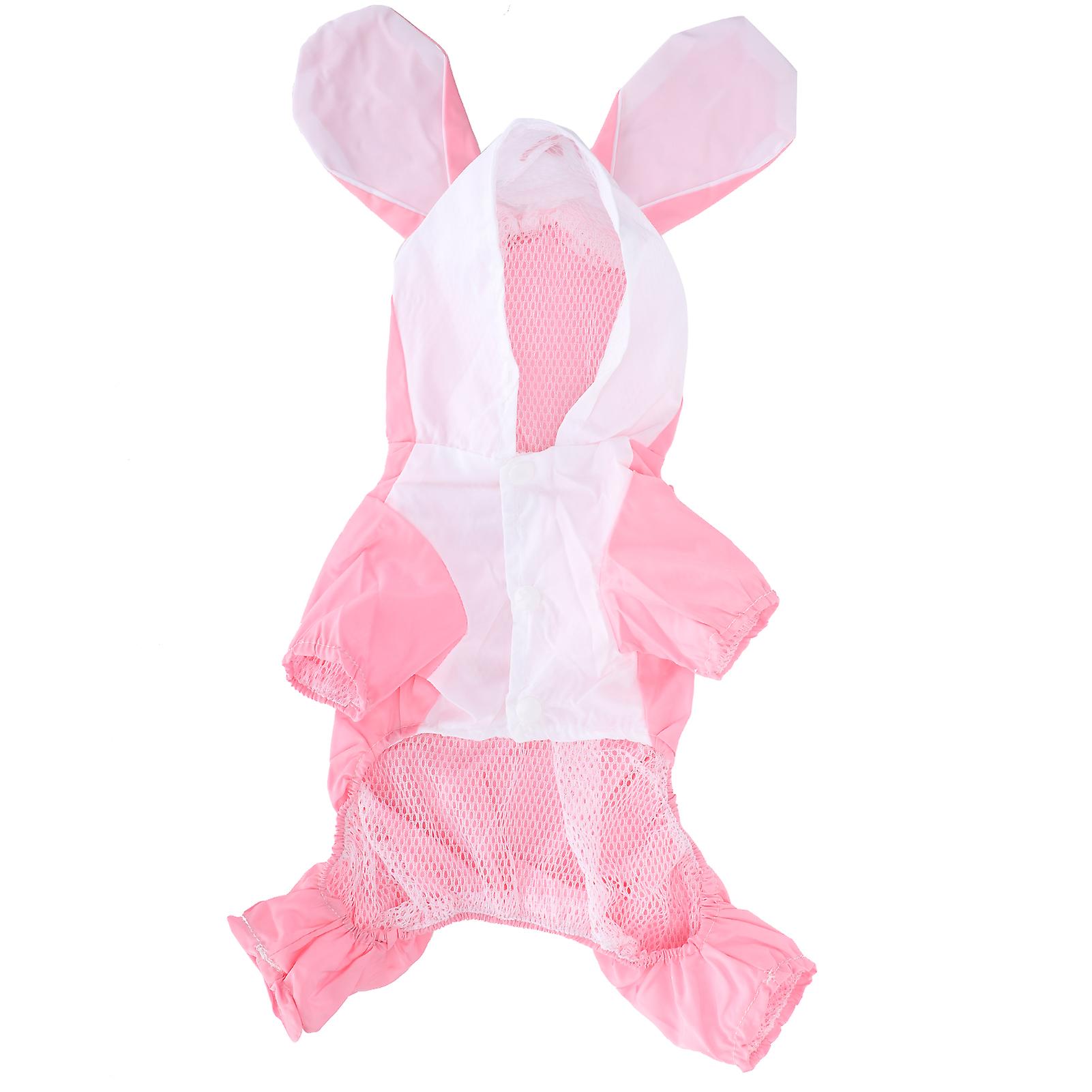 Dog Cute Raincoat Hooded Cloak Rain Jacket Cover Waterproof Polyester Pet Wearing Clothingpink L