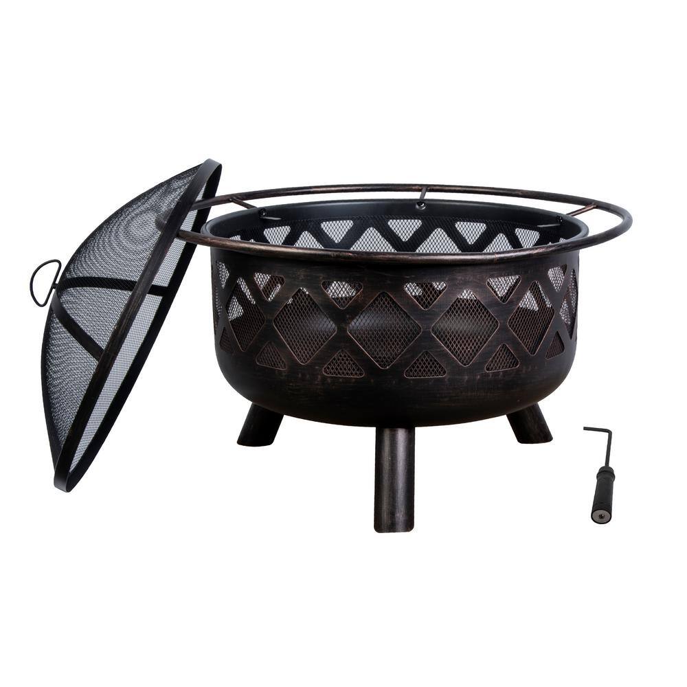 Sterling Oaks Crofton 32 in. Round Steel Fire Pit with lid and poker 52121