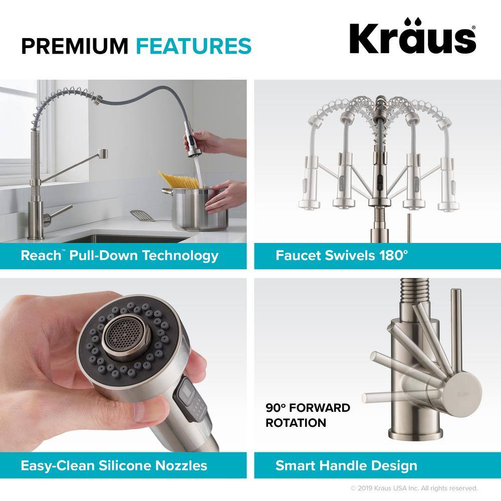 KRAUS Loften Stainless Steel 33in. Single Bowl Drop-in  Undermount Kitchen Sink with Stainless Steel Pull Down Faucet KCA-1102