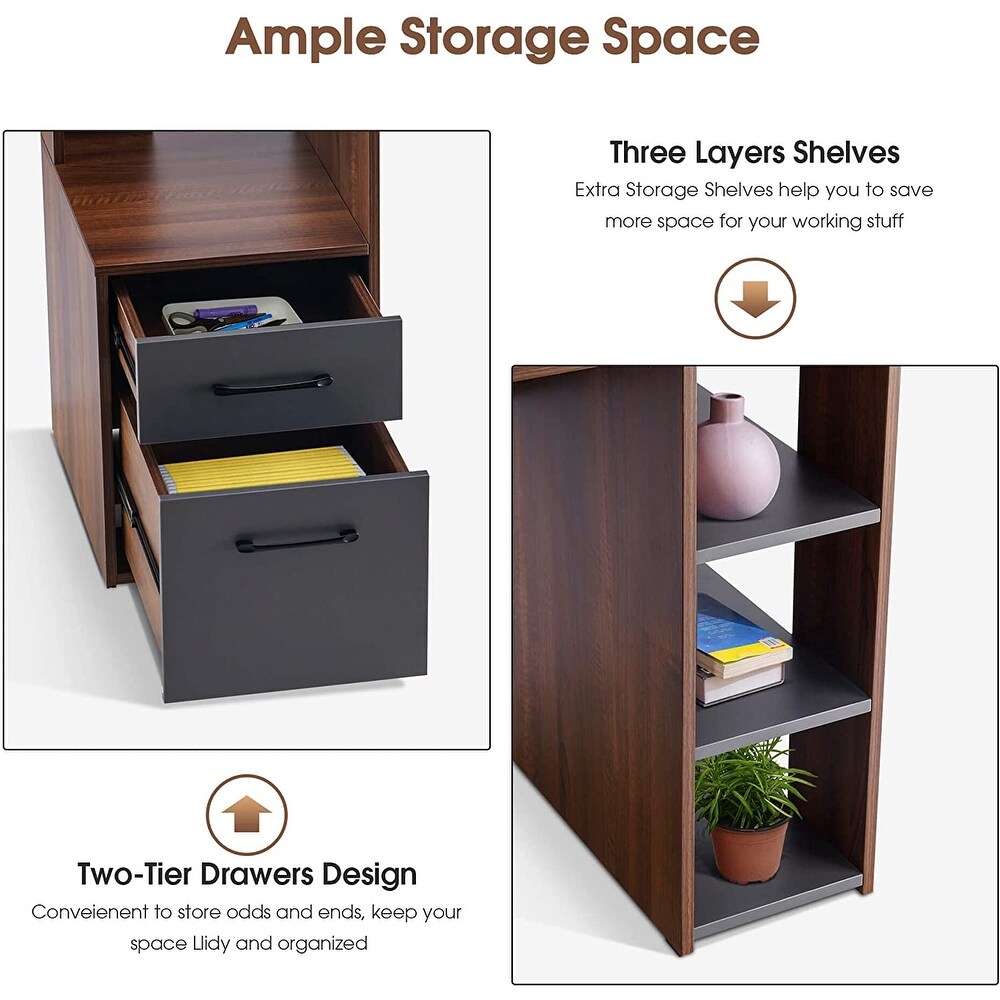 Ivinta Computer Desk with Drawers  52 inches Office Desk with Hutch and Printer Shelf  Modern Writing Desk