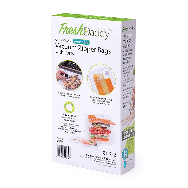 Presto FreshDaddy Gallon Size Vacuum Zipper Bags 8-piece Set