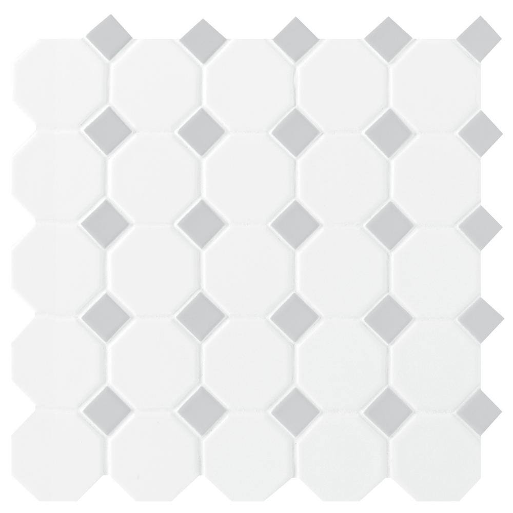 Daltile Octagon and Dot Matte White with Gray Dot 12 in. x 12 in. Glazed Ceramic Mosaic Tile (10 sq. ft.case) PR922OCT44HD1P2