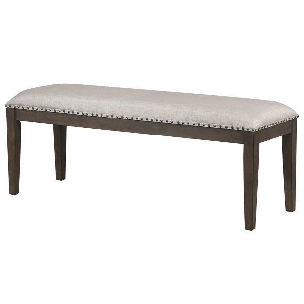 Besthom Cali Gray And Brown Dining Bench With Upholstered Seat And Nailheads 19 In X 50 In X 16 In