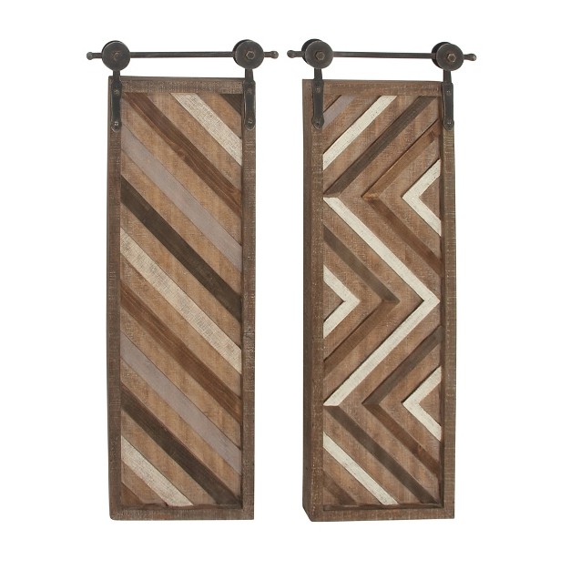 Wood Geometric Linear Carved Wall Decor With Suspended Frame Set Of 2 Brown Olivia amp May