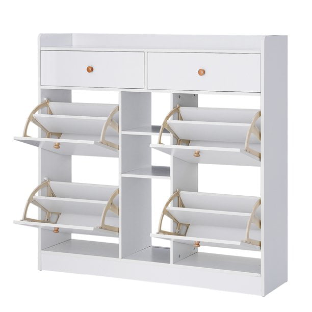 NAIYUFA Shoe Rack，Modern White Large Capacity 19 pairs Shoe Cabinet with 2 drawers for Entryway ，Bedroom， Hallway