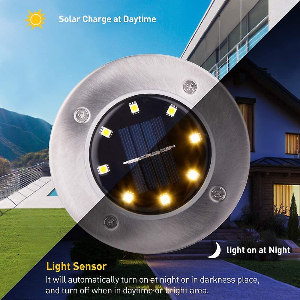 4pcs Solar Ground Light Outdoor， Waterproof Outdoor In-ground Solar Garden Path Lights With Light Sensor Disk Lights For Pathway In-ground