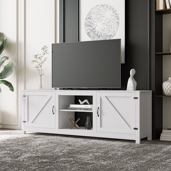 Farmhouse TV Stand， Wood Entertainment Center Media Console with Storage