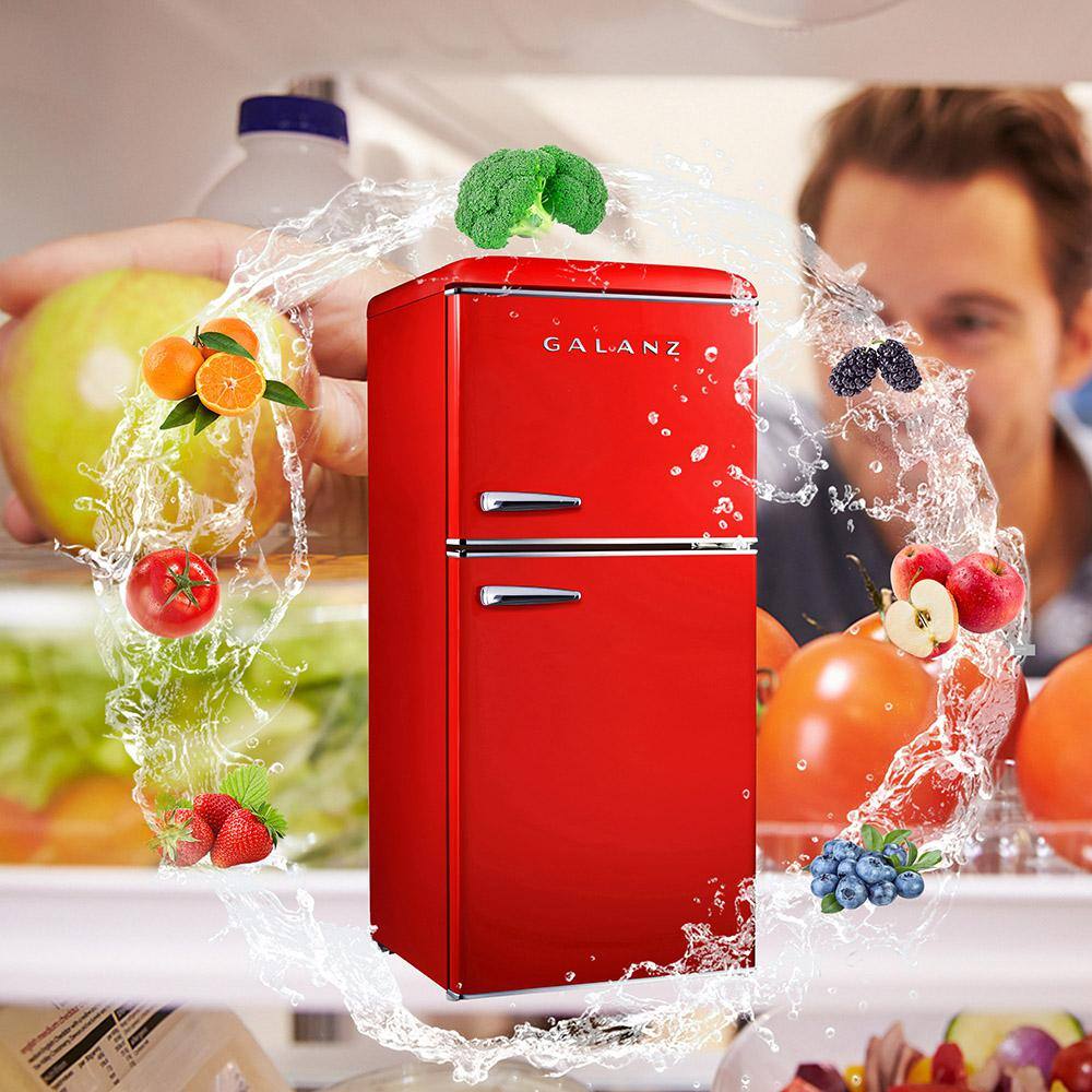 Galanz 4.0 cu. ft. Retro Mini Refrigerator with Dual Door True Freezer in Red GLR40TRDER