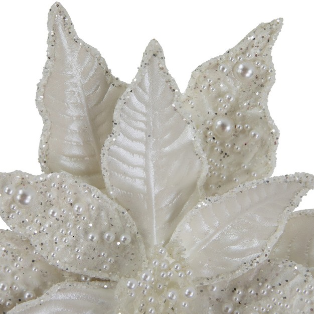 Pearl White Glittered Poinsettia Christmas Stem Spray