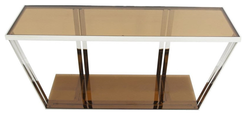 Simona Console Table  8Mm Brownish Gold Glass Top And Bottom   Contemporary   Console Tables   by Peachtree Fine Furniture  Houzz