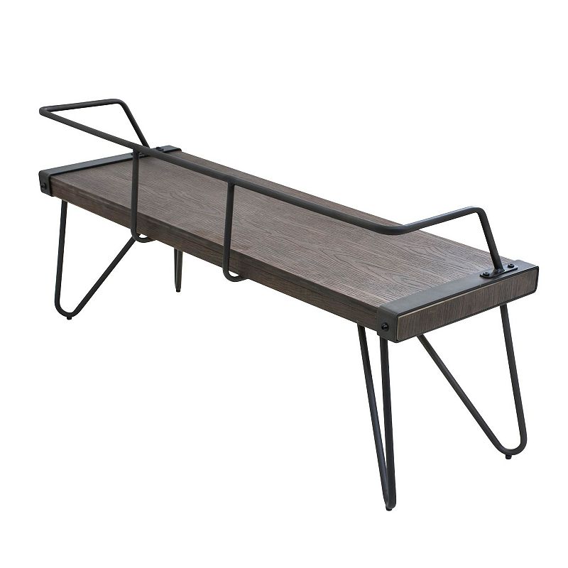 51.25” Dark Walnut Brown and Vintage Black Wooden Bench