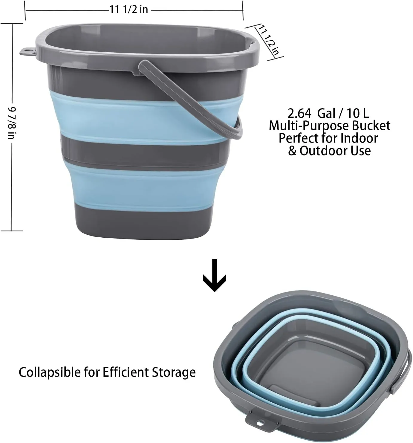 🎉🎉2024 New Year Hot Sale🚨⛓️2 Pack Collapsible Plastic Bucket with 2.6 Gallon (10L) Each, Foldable Rectangular Tub for House Cleaning, Space Saving Outdoor Waterpot for Garden or Camping, Portable Fishing Water Pail