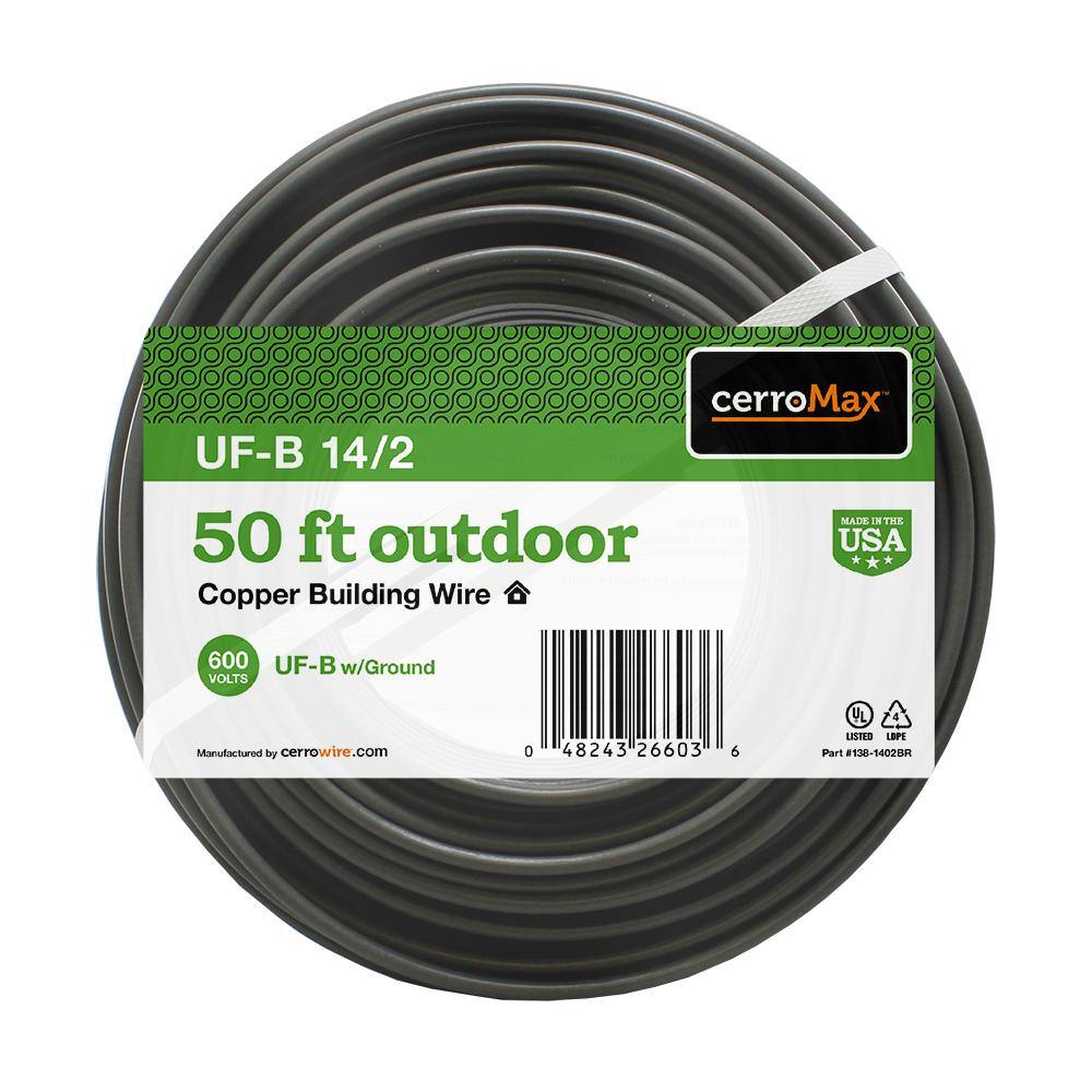 Cerrowire 50 ft. 142 Gray Solid CerroMax Copper UF-B Cable with Ground Wire 138-1402BR