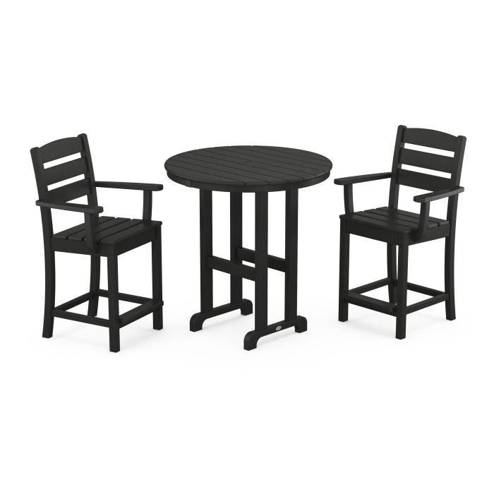 Polywood Lakeside 3-Piece Round Farmhouse Arm Chair Counter Set PWS615-1