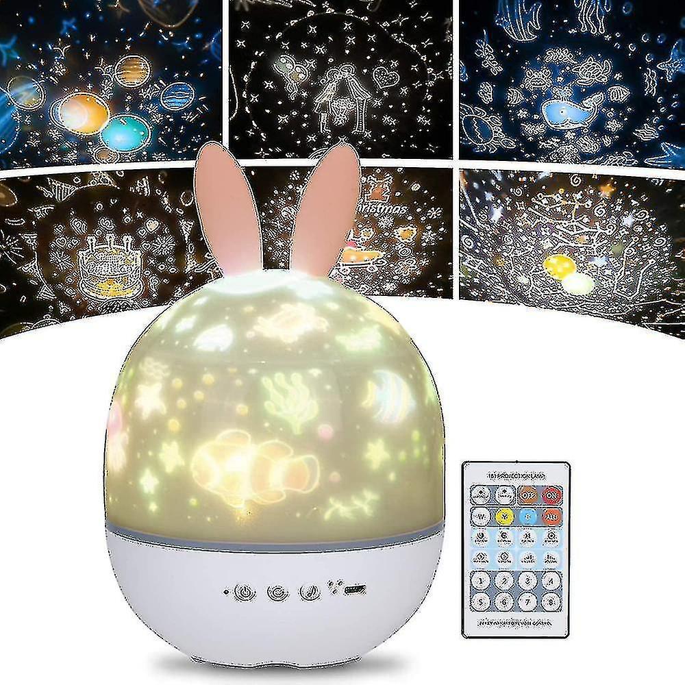 Night Light Child Lamp Star Projector， 360 Musical Rotation Night Light + Timer + Remote Control